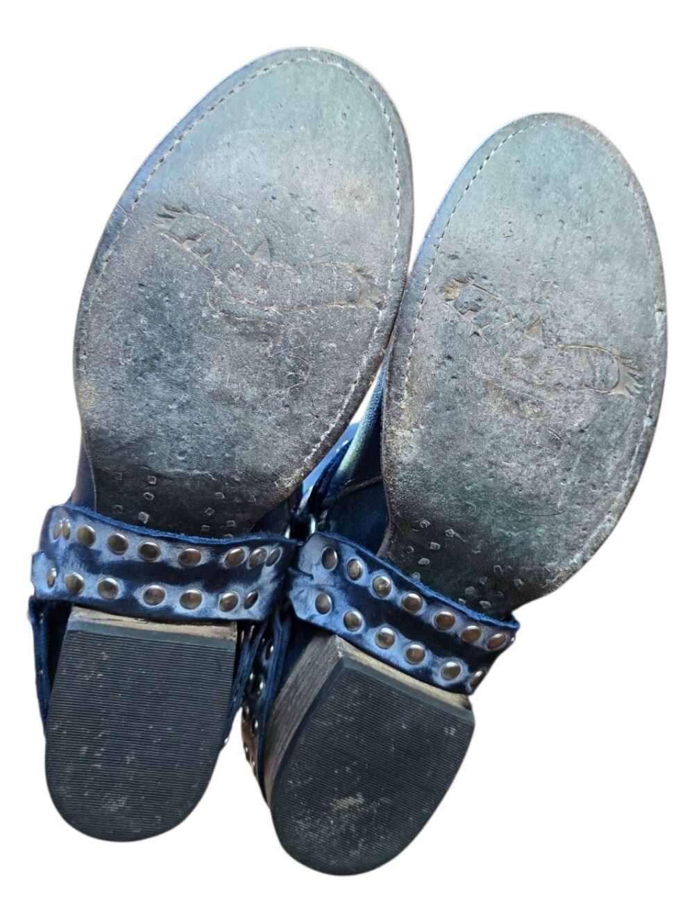 Freebird By Steven Metallic Blue Leather Harness Ramone Boots - Picture 11 of 11
